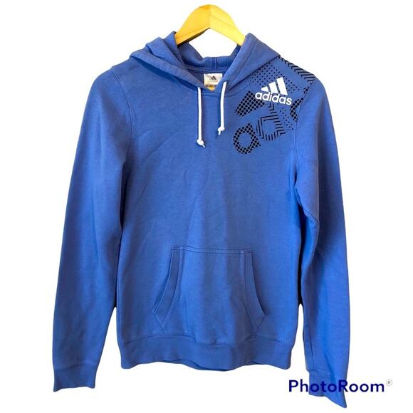 Adidas Hooded Sweatshirt With pocket Color Blue & Black Unisex Size Small - Picture 1 of 6